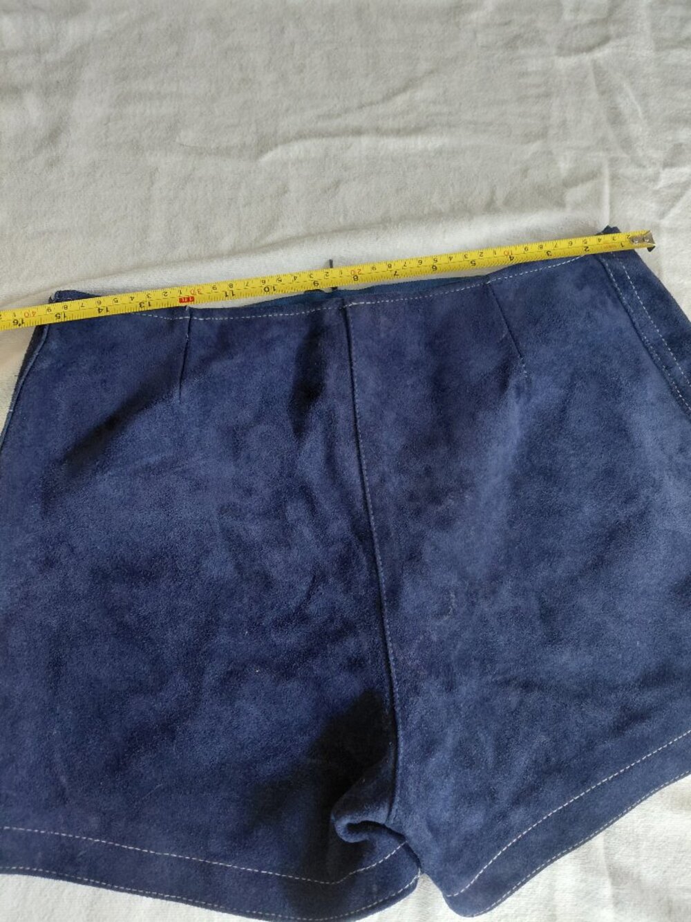 Vintage 60s 70s REAL Blue Suede Lace Up Hot Pants Grommet Shorts - Picture 7 of 12